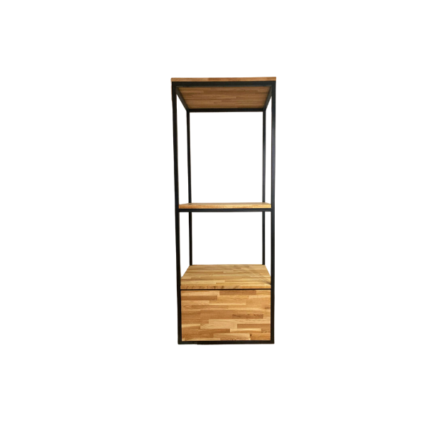 Minimalistický industriálny regál z masívneho dreva
